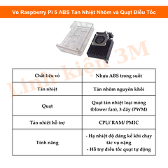 Vỏ Raspberry Pi 5 ABS Tản Nhiệt Nhôm và Quạt Điều Tốc