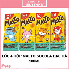 Lốc 4 hộp sữa lúa mạch Malto 180ml vị socola và socola bạc hà