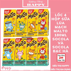 [Mua 3 lốc tặng 1 ly] Lốc 4 hộp sữa lúa mạch Malto 180ml vị socola và socola bạc hà