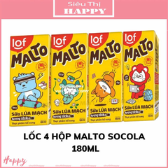 Lốc 4 hộp sữa lúa mạch Malto 180ml vị socola và socola bạc hà