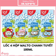 Lốc 4 hộp sữa chua uống Malto 180ml vị cam/nho/chanh tuyết