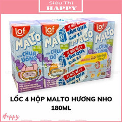 Lốc 4 hộp sữa chua uống Malto 180ml vị cam/nho/chanh tuyết