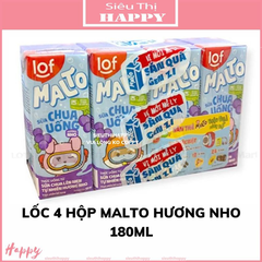 [Mua 3 lốc tặng 1 ly] Sữa chua uống Malto lốc 4 hộp 180ml vị cam/nho/chanh tuyết