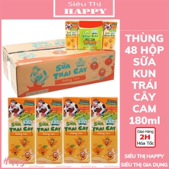 Thùng 48 hộp x 180ml Kun sữa trái cây hương cam/nho/nhiệt đới.