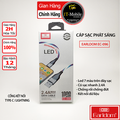 Cáp Sạc Phát Sáng Earldom EC-096 LIGHTNING/ TYPE C