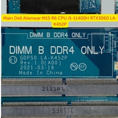 Main Dell Alienwar M15 R6 CPU i5-11400H RTX3060 LA-K452P