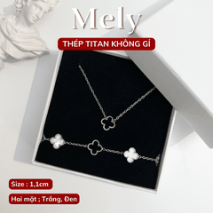 Bộ trang sức Thép Titan không gỉ cỏ 4 lá bạc + Hộp SET32