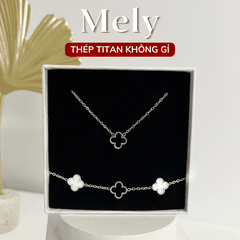 Bộ trang sức Thép Titan không gỉ cỏ 4 lá bạc + Hộp SET32