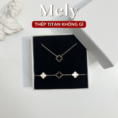 Bộ trang sức Thép Titan không gỉ cỏ bốn lá + Hộp SET33