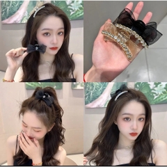 Kẹp tóc càng cua nơ nhỏ hai mặt đính đá ngọc nhiều kiểu T5-18