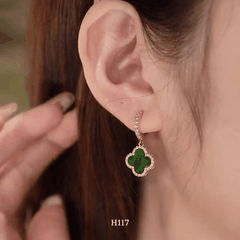 Bông tai nữ dạng móc hình hoa đá đen phụ kiện trang sức đơn giản thời trang H117