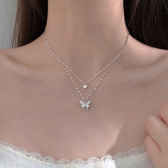DÂY CHUYỀN ĐÔI 2 SỢI HÌNH BƯỚM ĐÍNH ĐÁ BẠC B70
