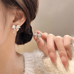 Bông tai nữ hình nơ đính đá cao cấp thiết kế sang trọng cá tính phụ kiện thời trang Hàn Quốc B118