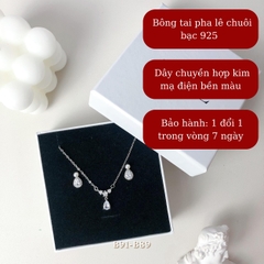 Bộ trang sức dây chuyền bông tai giọt nước đính đá cao cấp SET02