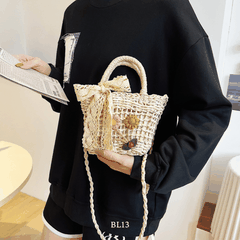 Túi cói thủ công đính nơ BL13