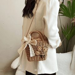 Túi cói thủ công đính nơ BL13
