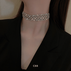 Vòng cổ choker đính đá đơn giản sang trọng hiện đại trang sức đi tiệc C88