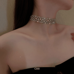 Vòng cổ choker đính đá đơn giản sang trọng hiện đại trang sức đi tiệc C88
