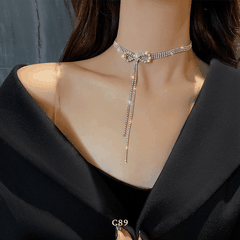 Vòng cổ choker hình nơ đính đá cao cấp phong cách sang trọng trang sức đi tiệc C89