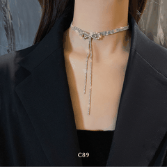 Vòng cổ choker hình nơ đính đá cao cấp phong cách sang trọng trang sức đi tiệc C89