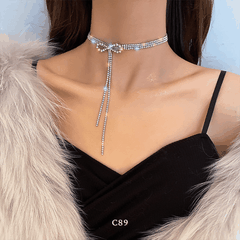 Vòng cổ choker hình nơ đính đá cao cấp phong cách sang trọng trang sức đi tiệc C89