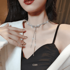 Vòng cổ choker hình nơ đính đá cao cấp phong cách sang trọng trang sức đi tiệc C89