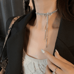 Vòng cổ choker hình nơ đính đá cao cấp phong cách sang trọng trang sức đi tiệc C89
