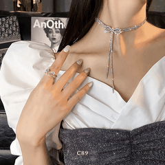 Vòng cổ choker hình nơ đính đá cao cấp phong cách sang trọng trang sức đi tiệc C89