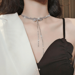 Vòng cổ choker hình nơ đính đá cao cấp phong cách sang trọng trang sức đi tiệc C89