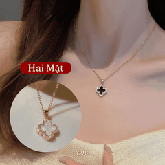 Dây chuyền nữ hình cỏ 4 lá 2 mặt trắng đen thời trang Hàn Quốc C98