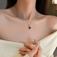 Dây chuyền nữ hình cỏ 4 lá 2 mặt trắng đen thời trang Hàn Quốc C98