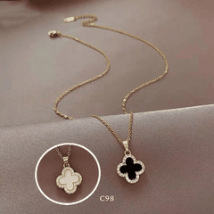 Dây chuyền nữ hình cỏ 4 lá 2 mặt trắng đen thời trang Hàn Quốc C98