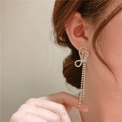 Bông tai nữ đính đá hình nơ cao cấp phụ kiện trang sức sang trọng đi tiệc C82
