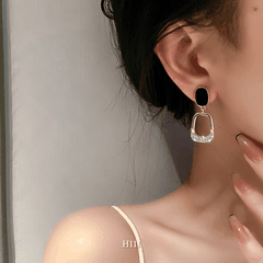 Bông tai vuông đính đá đen thời trang cá tính hiện đại H111