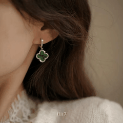 Bông tai nữ dạng móc hình hoa đá đen phụ kiện trang sức đơn giản thời trang H117