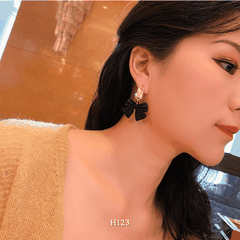 Bông tai nữ hình nơ đen phụ kiện trang sức sang trọng quý phái H123