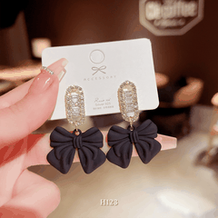 Bông tai nữ hình nơ đen phụ kiện trang sức sang trọng quý phái H123