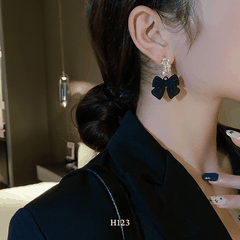 Bông tai nữ hình nơ đen phụ kiện trang sức sang trọng quý phái H123