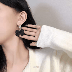 Bông tai nữ hình nơ đen phụ kiện trang sức sang trọng quý phái H123