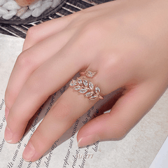 Nhẫn nữ dạng lá ôliu mạ vàng đính đá cao cấp có thể tùy chỉnh Size phong cách Hàn Quốc HA177