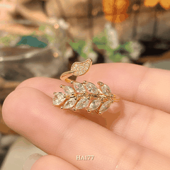 Nhẫn nữ dạng lá ôliu mạ vàng đính đá cao cấp có thể tùy chỉnh Size phong cách Hàn Quốc HA177