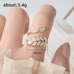 Nhẫn nữ dạng lá ôliu mạ vàng đính đá cao cấp có thể tùy chỉnh Size phong cách Hàn Quốc HA177