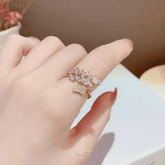 Nhẫn nữ dạng lá ôliu mạ vàng đính đá cao cấp có thể tùy chỉnh Size phong cách Hàn Quốc HA177