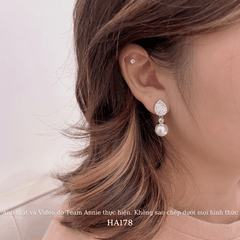 Bông tai nữ hình giọt nước đính đá cao cấp phối ngọc trai nhân tạo phong cách cá tính HA178
