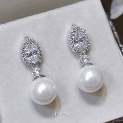 Bông tai nữ hình giọt nước đính đá cao cấp phối ngọc trai nhân tạo phong cách cá tính HA178
