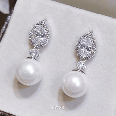 Bông tai nữ hình giọt nước đính đá cao cấp phối ngọc trai nhân tạo phong cách cá tính HA178