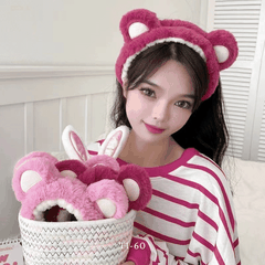 Băng đô gấu dâu hồng đậm nhạt chun co giản siêu bền T1-60