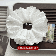 Buộc tóc Scrunchies hoa văn thêu nổi T150-1