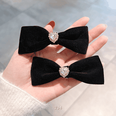Kẹp tóc nơ hình tim đính đá dễ thương Mely T34