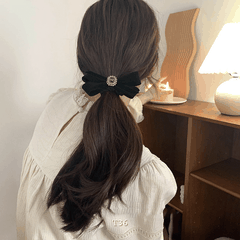 Buộc tóc cột tóc hình nơ đính đá đen cá tính hiện đại Mely T36